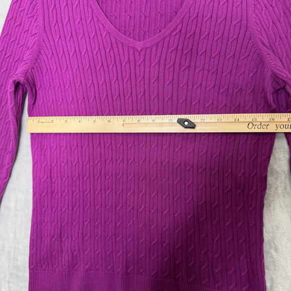 Talbots Sweater Womens Medium Purple Cable Knit V Neck 100% Pima Cotton Pullover - Picture 5 of 9